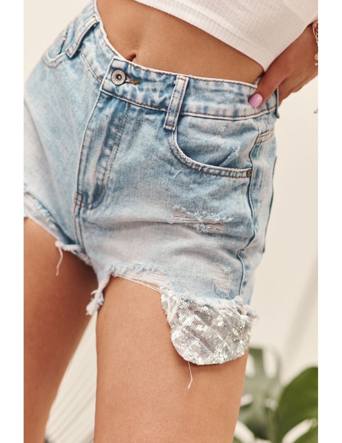 Jeansshorts mit Paillettentasche 17120 – Online-Shop – Boutique